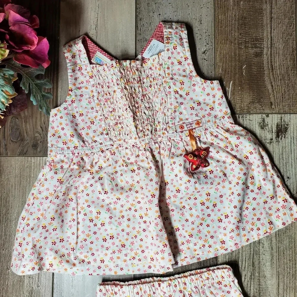 McBaby Garden Party Floral Smocked Baby Girl 6/9 Month Matching Outfit